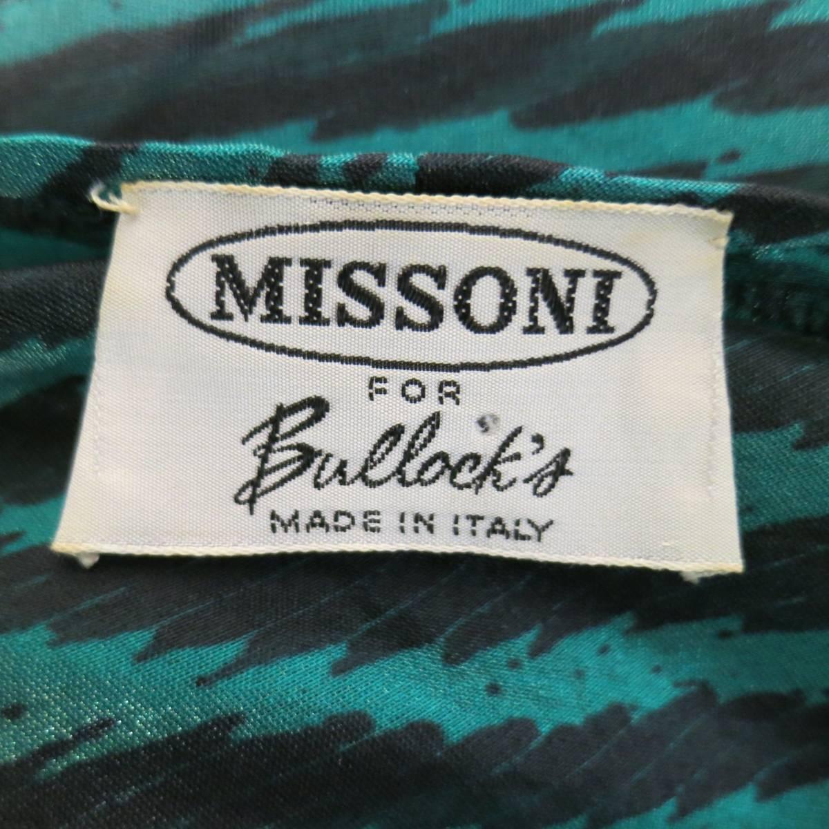 Vintage MISSONI Size M Teal & Black Striped Silk Blend Wrap Caftan Dress 5