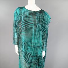 Vintage MISSONI Size M Teal & Black Striped Silk Blend Wrap Caftan Dress