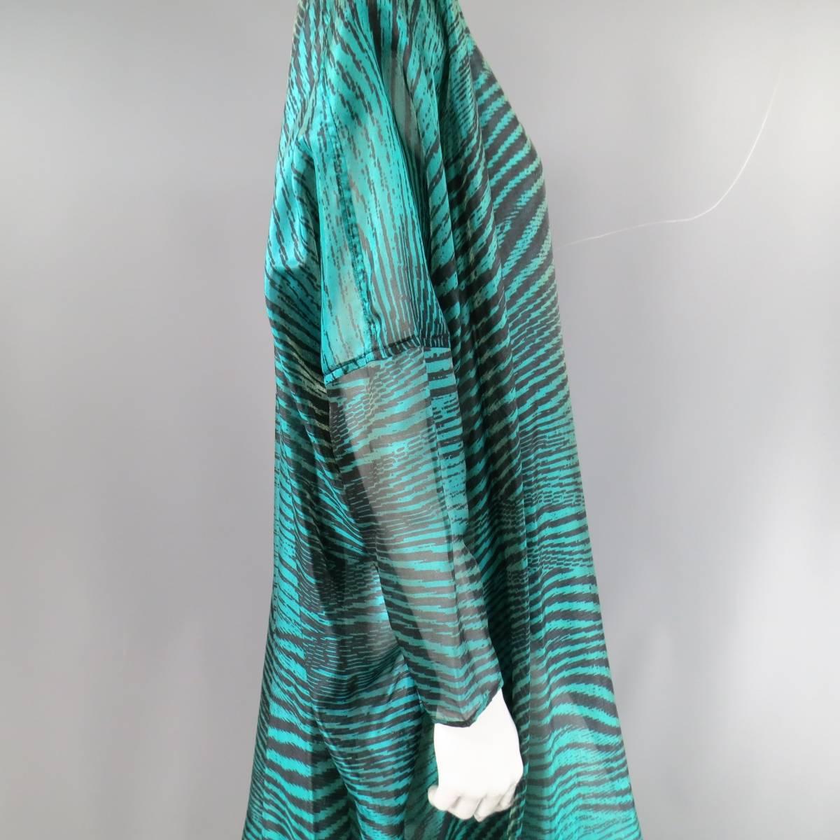 Women's Vintage MISSONI Size M Teal & Black Striped Silk Blend Wrap Caftan Dress