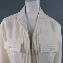 CHANEL Size 8 Off White Sparkle Wool / Nylon Crystal Pocket Open Front Jacket