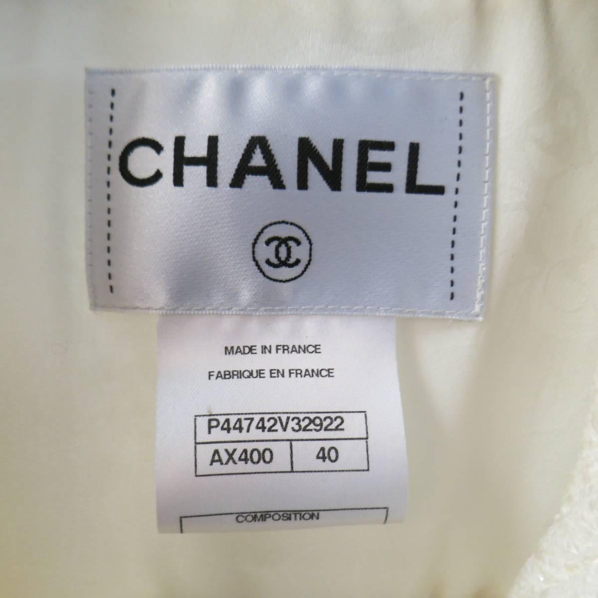 CHANEL Size 8 Off White Sparkle Wool / Nylon Crystal Pocket Open Front Jacket 5