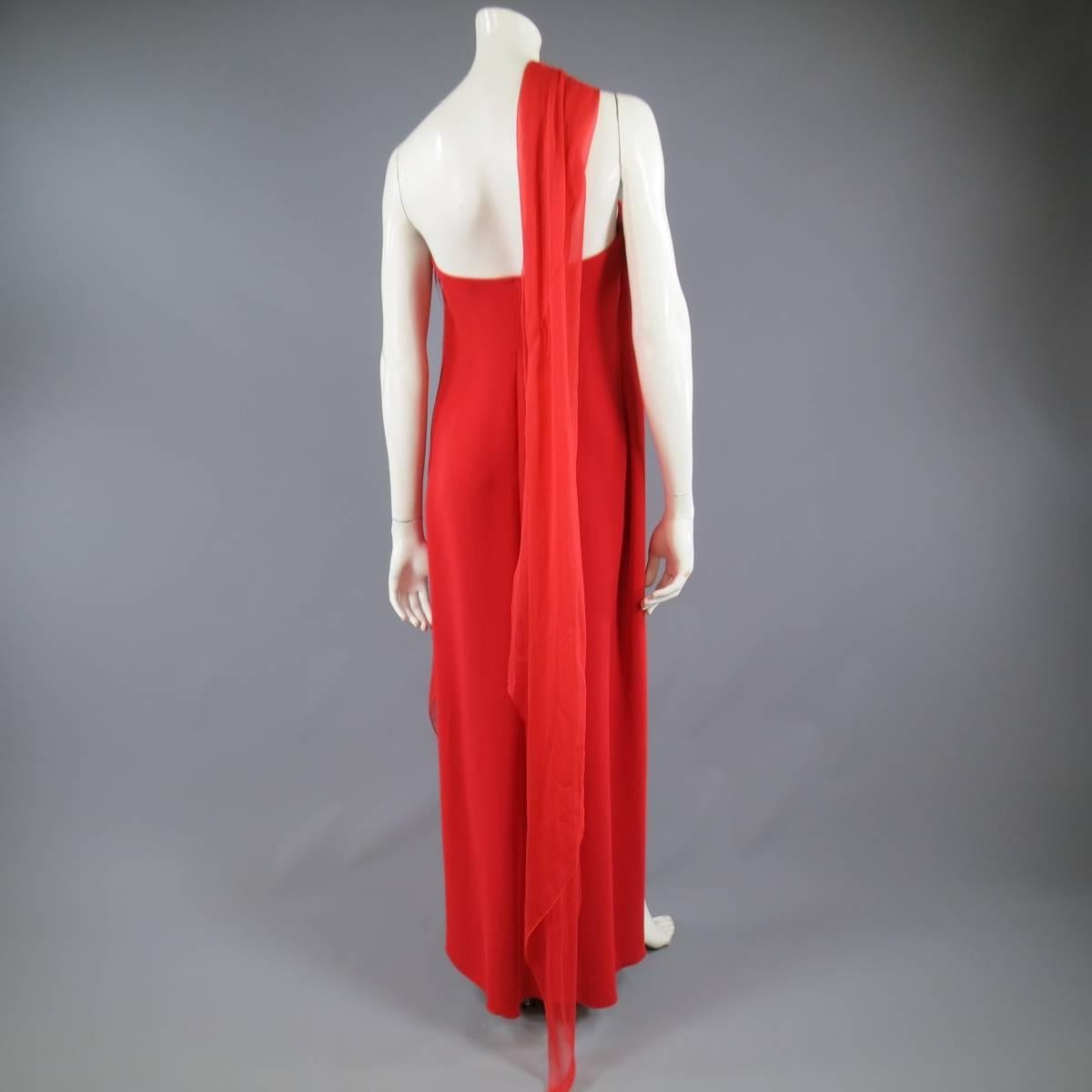 VALENTINO Size 6 Red Silk Strapless Feather Applique Wrap Dress with Sash 2