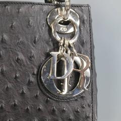 CHRISTIAN DIOR Black Ostrich leather Mini Lady Dior Shoulder Strap Bag