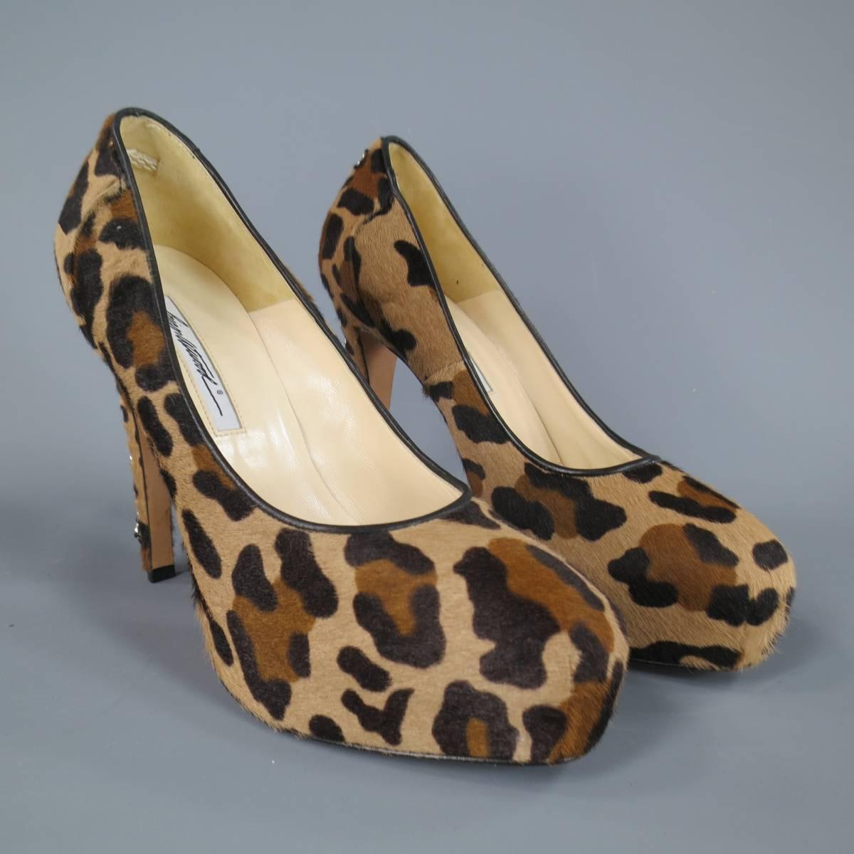 Brown BRIAN ATWOOD Size 10 Leopard Print Pony Hair Chain Heel Platform Pumps