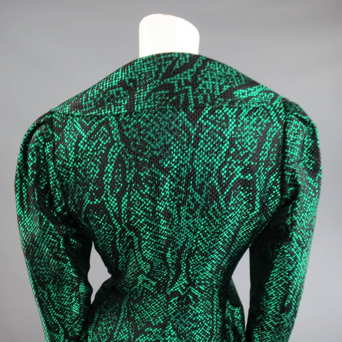 Vintage YVES SAINT LAURENT Size 6 Green Textured Python Print Gold Button Jacket 2