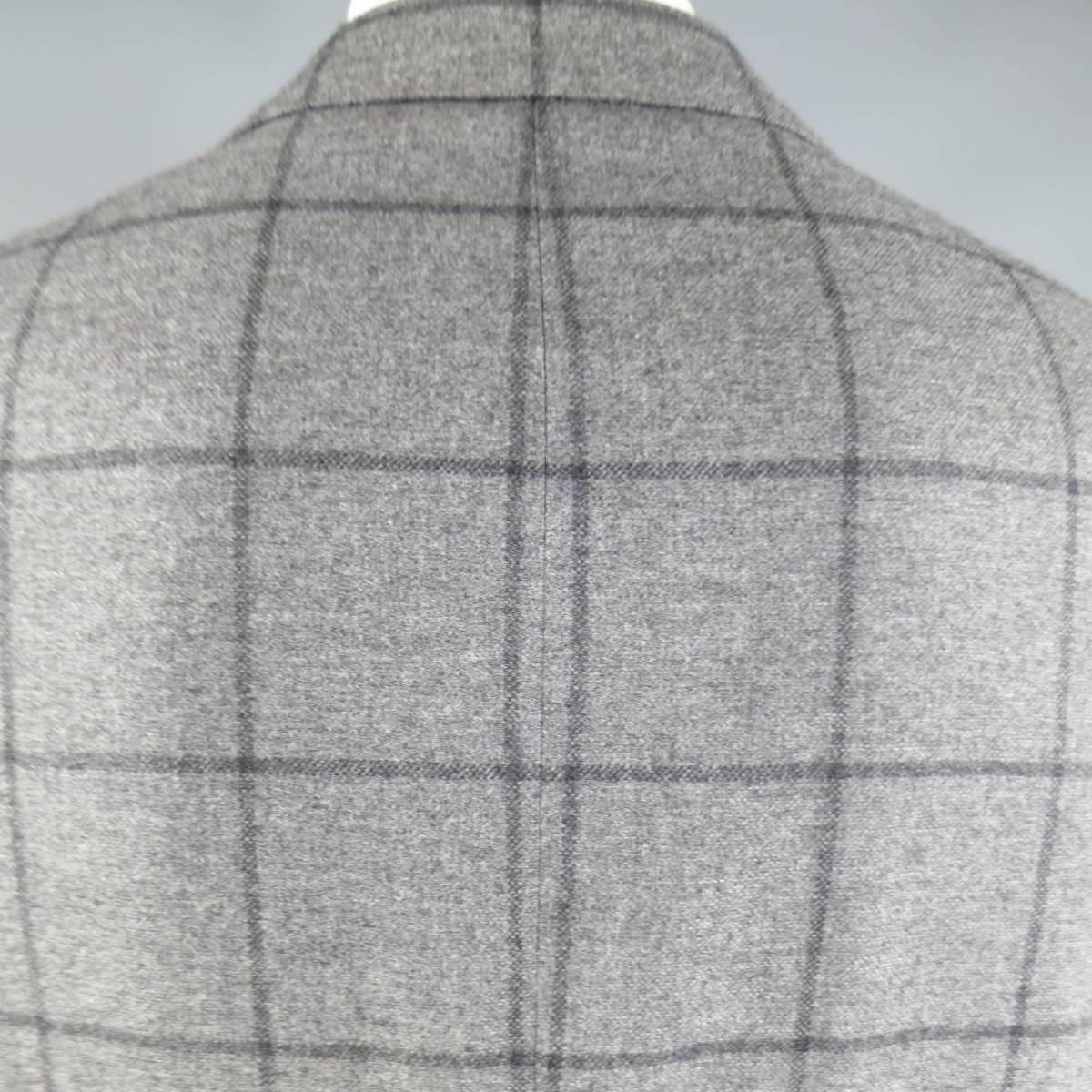 Kiton Men's Suit 46 R 3 Button Gray Windowpane Cashmere Notch Lapel Jacket Pants 1