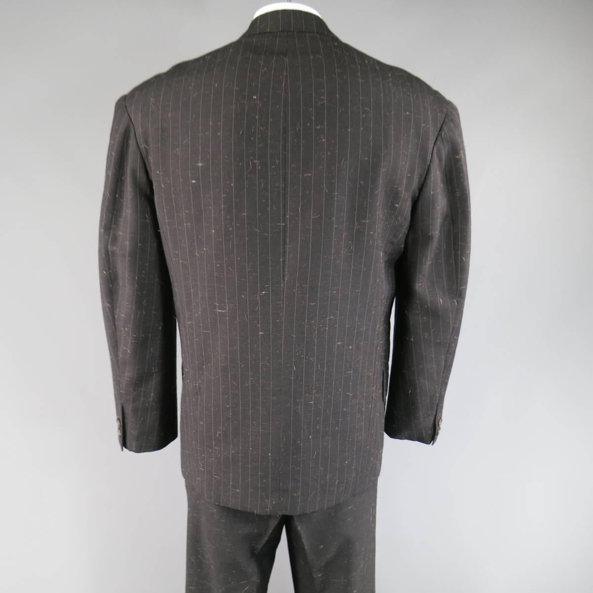 Yohji Yamamoto Charcoal Hair Textured Wool Blend Striped Double Breasted Suit 2