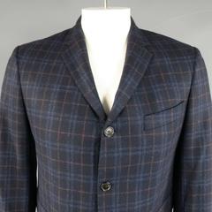 New BLACK FLEECE 40 Short Navy Plaid Wool / Cashmere 3 Button Sport Coat