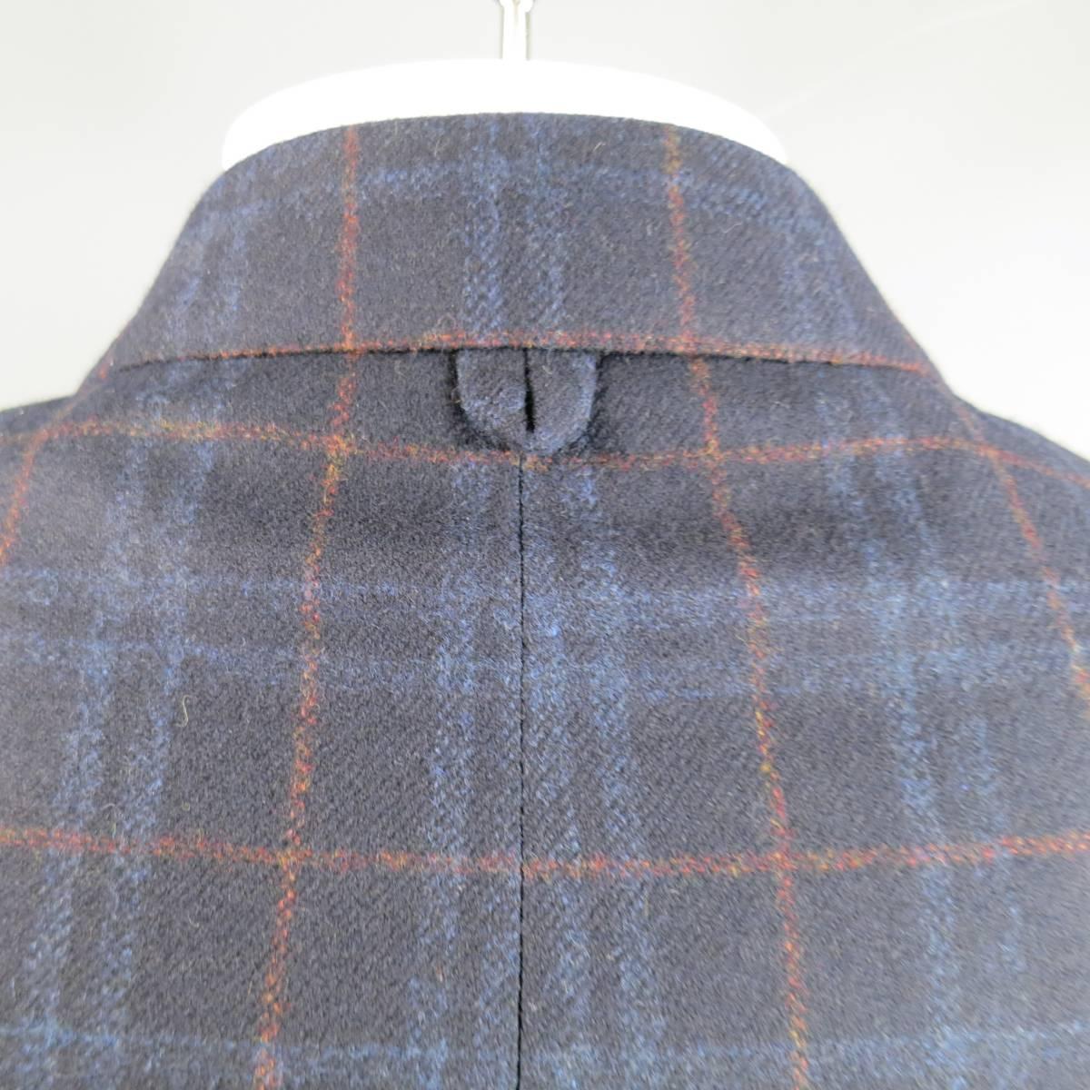 Men's New BLACK FLEECE 40 Short Navy Plaid Wool / Cashmere 3 Button Sport Coat