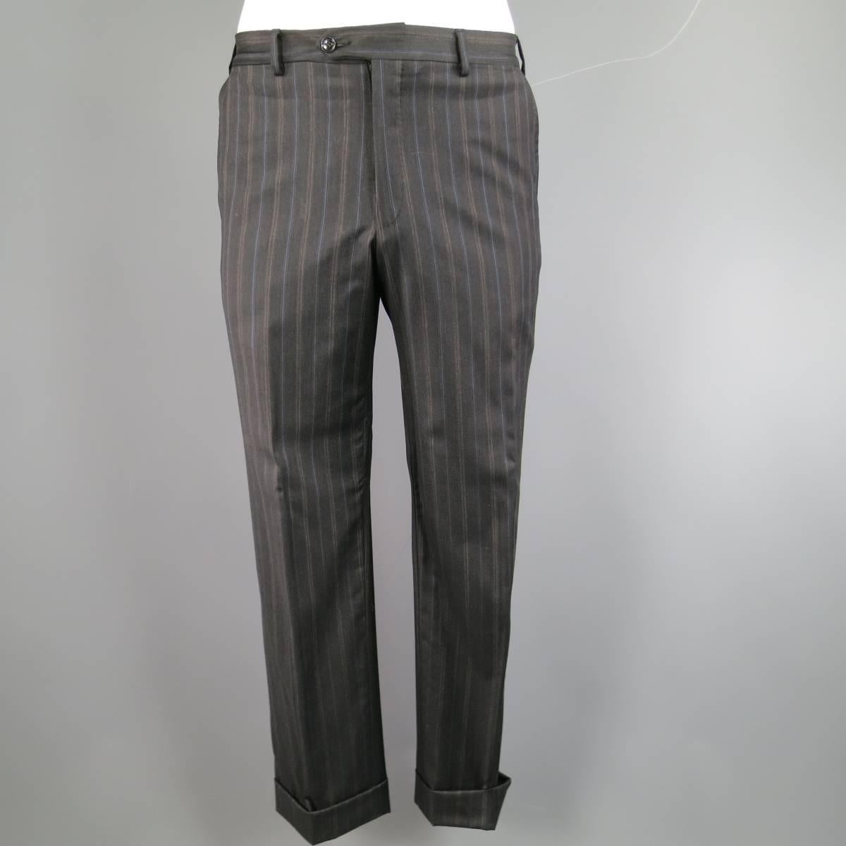 Pal Zileri Charcoal Striped Wool 3 Button Notch Lapel Suit, 40 Regular  In Good Condition In San Francisco, CA