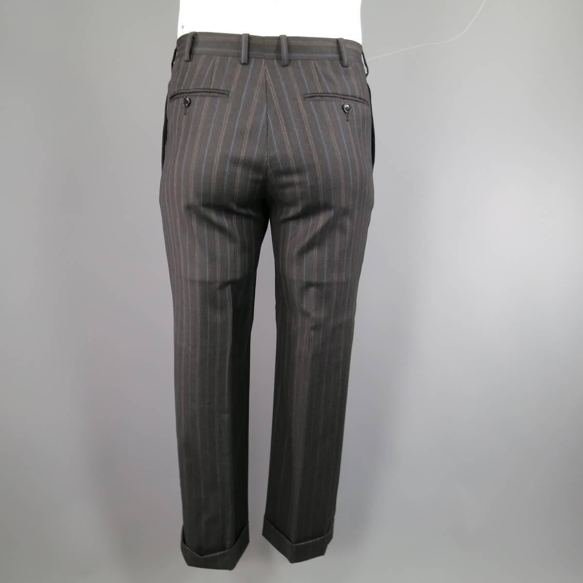 Men's Pal Zileri Charcoal Striped Wool 3 Button Notch Lapel Suit, 40 Regular 