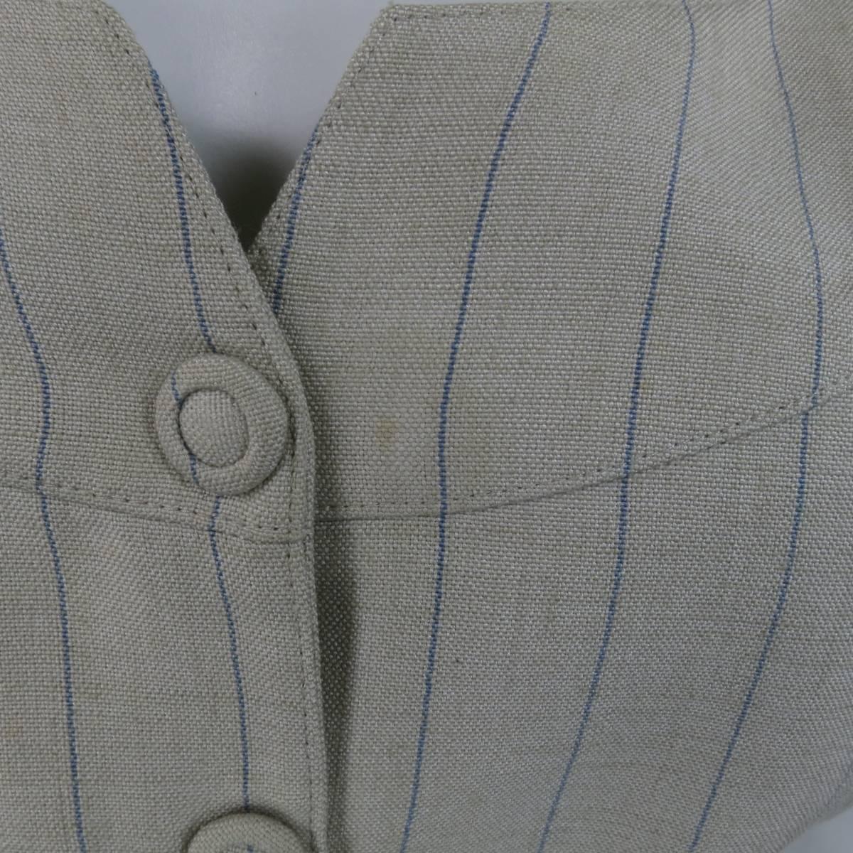 Vintage THIERRY MUGLER Jacket & Vest Size 6 Beige Blue Pinstripe Double Breasted 3