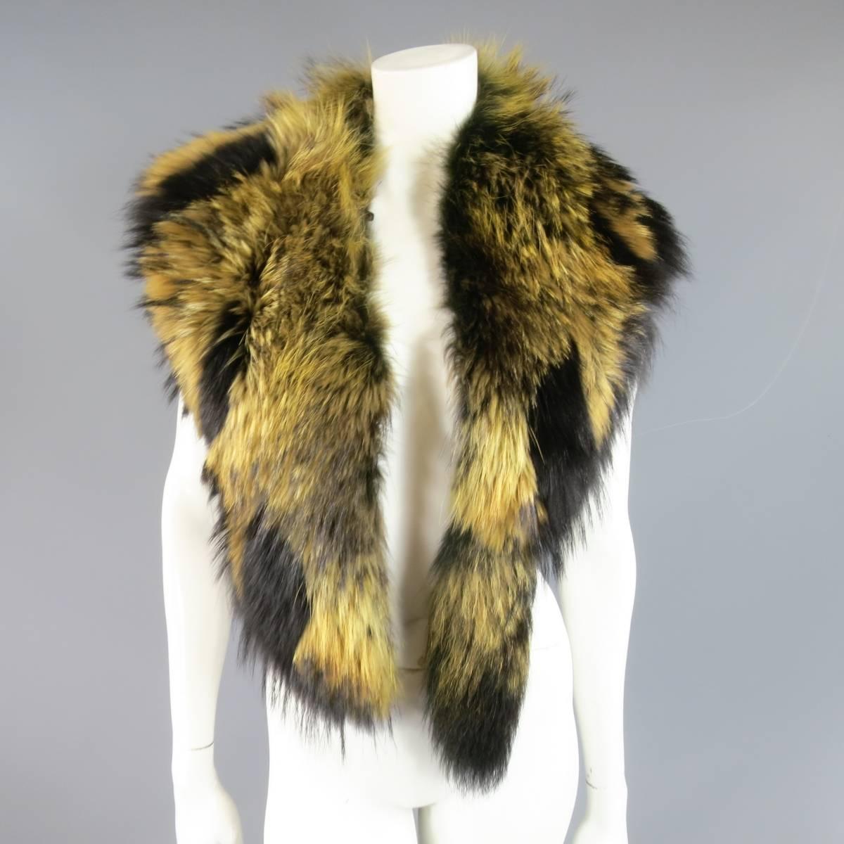 ROBERTO CAVALLI Size 8 Black & Tan Shearling Detachable Racoon Fur Collar Coat 4