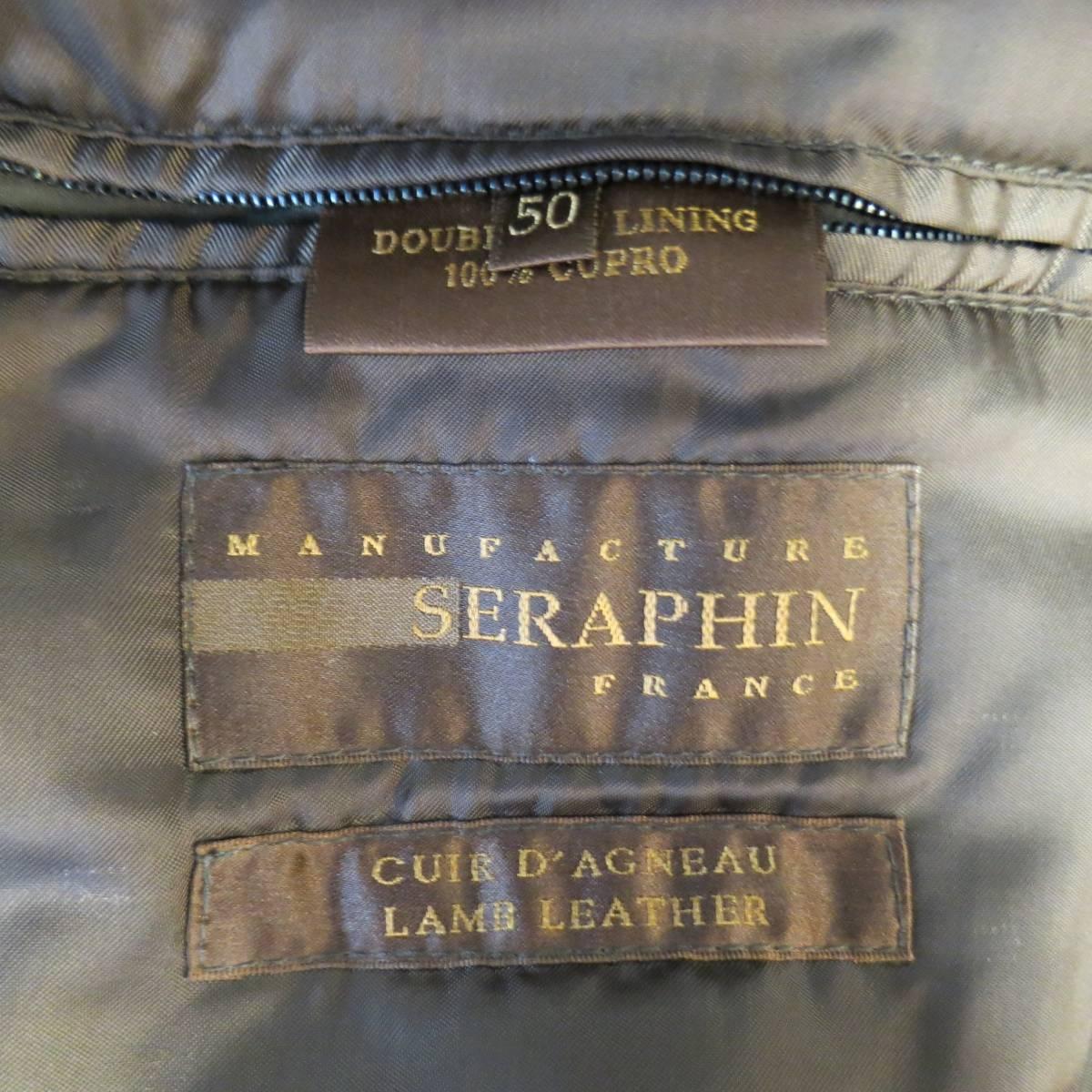 Men's SERAPHIN 40 Light Brown Leather Beige Shearling Collar Bomber Jacket 5