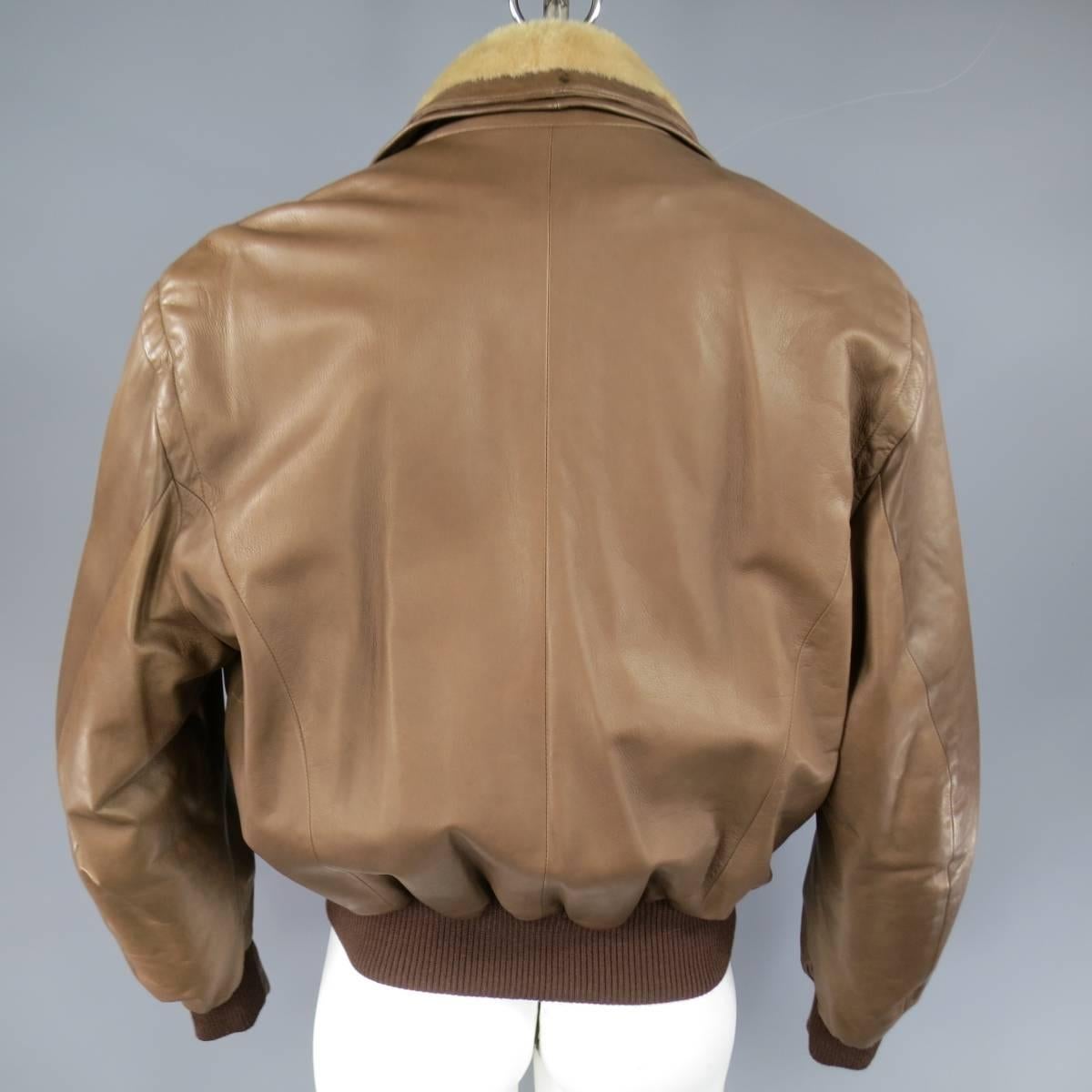 Men's SERAPHIN 40 Light Brown Leather Beige Shearling Collar Bomber Jacket 2