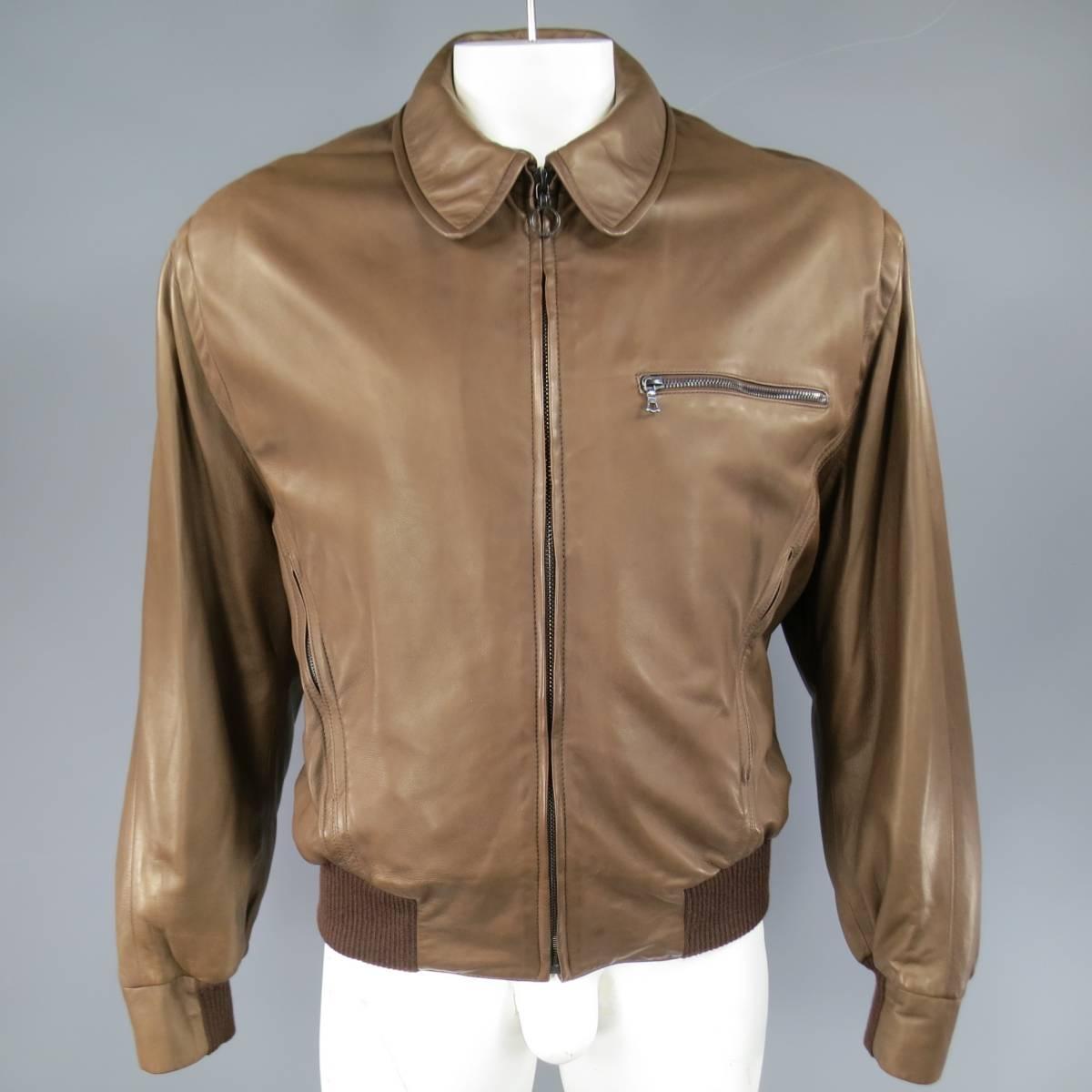 Men's SERAPHIN 40 Light Brown Leather Beige Shearling Collar Bomber Jacket 3