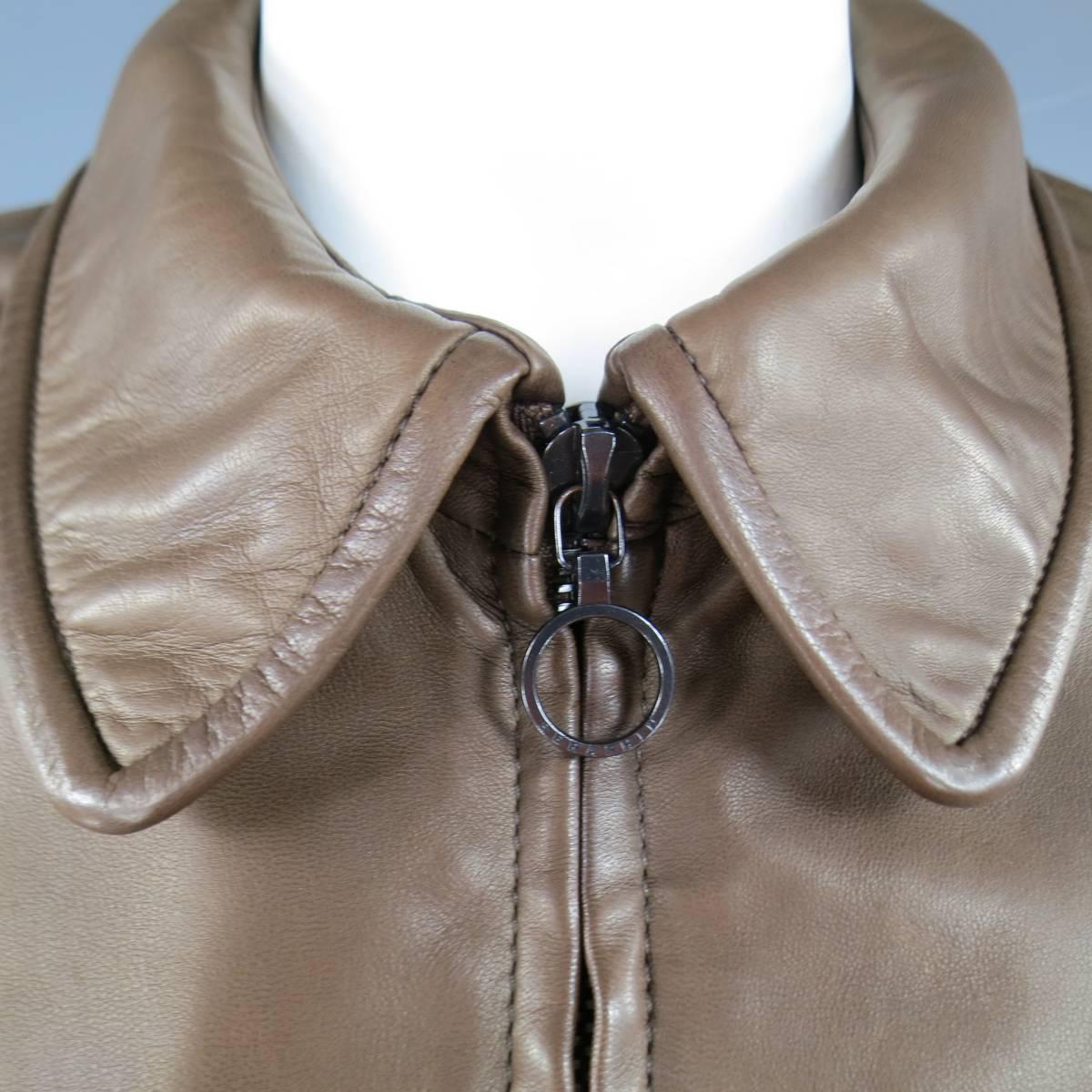 Men's SERAPHIN 40 Light Brown Leather Beige Shearling Collar Bomber Jacket 4