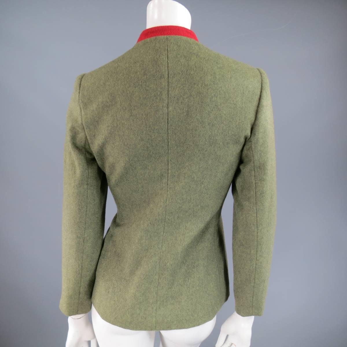 CAROLINA HERRERA Size 4 Green & Red Wool / Cashmere Heart Jacket Skirt Suit 1