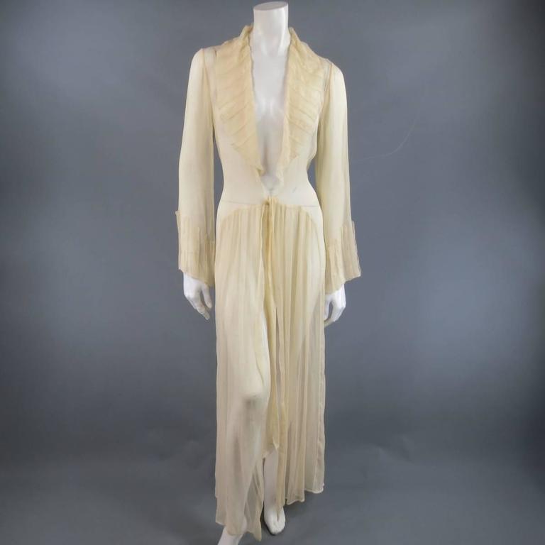 LA PERLA Size 4 Beige and Black Silk Chiffon Collared Robe and Maxi