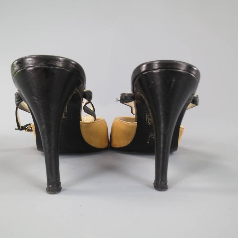 CHANEL Size 7.5 Black and Beige Leather Pointed Cap Toe Ankle Harness ...