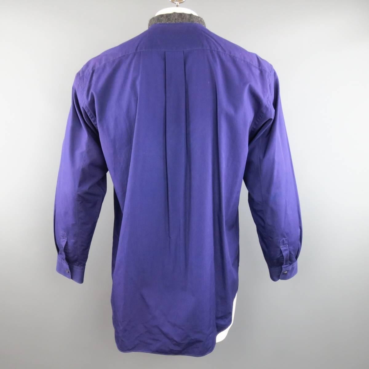 Comme des Garcons Men's Purple Gray Nehru Collar Long Sleeve Shirt 4