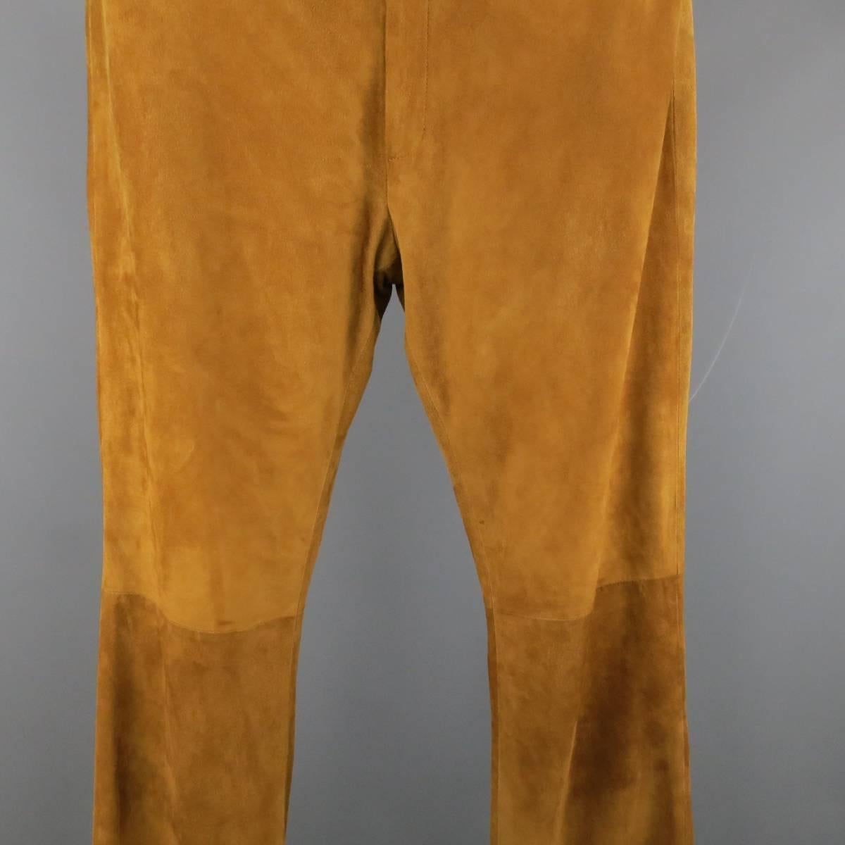 JEAN PAUL GAULTIER Size 34 Tan Solid Suede Casual Pants In New Condition In San Francisco, CA