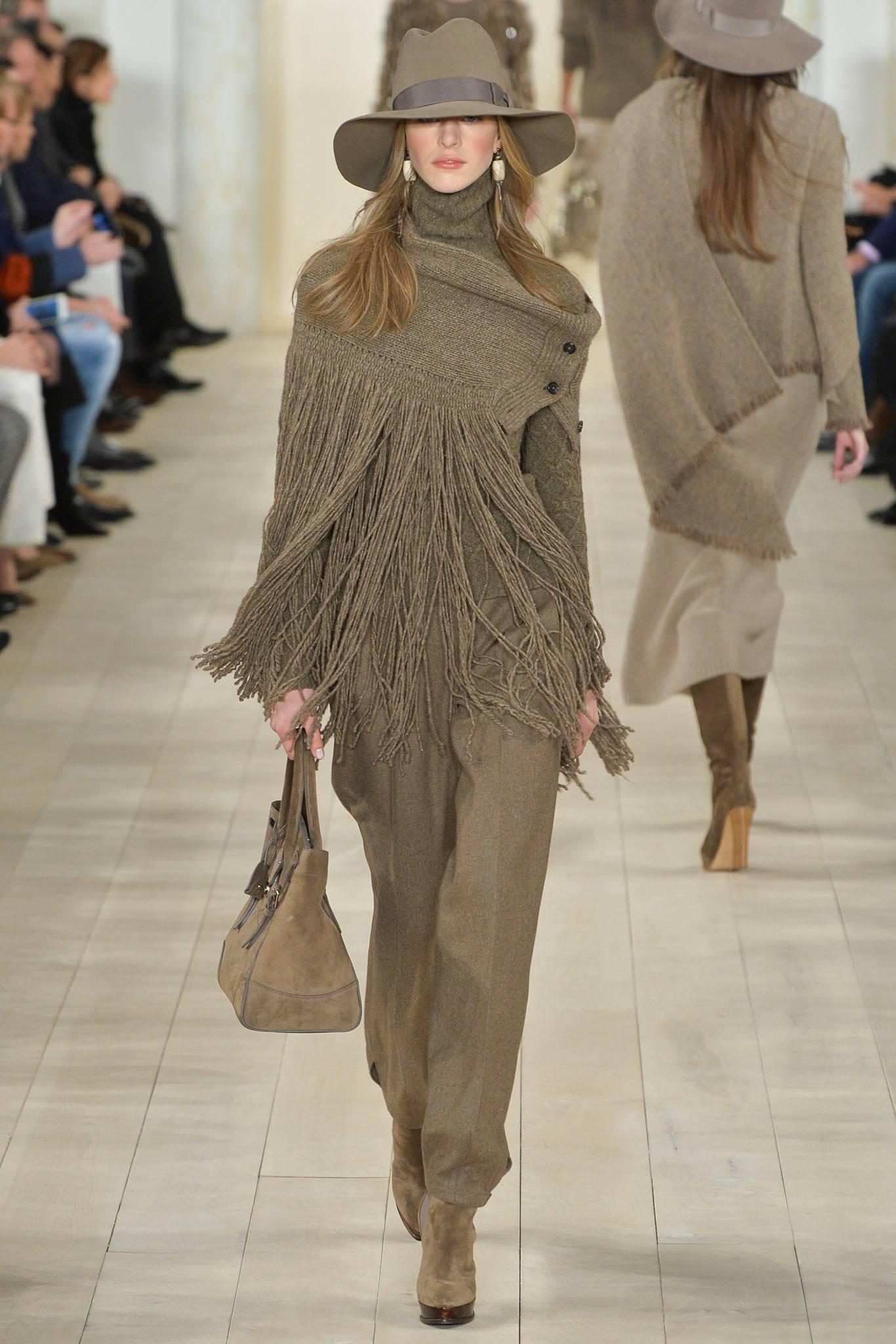 RALPH LAUREN Fall 2015 COLLECTION Taupe Cashmere Fringe Scarf Shawl 4
