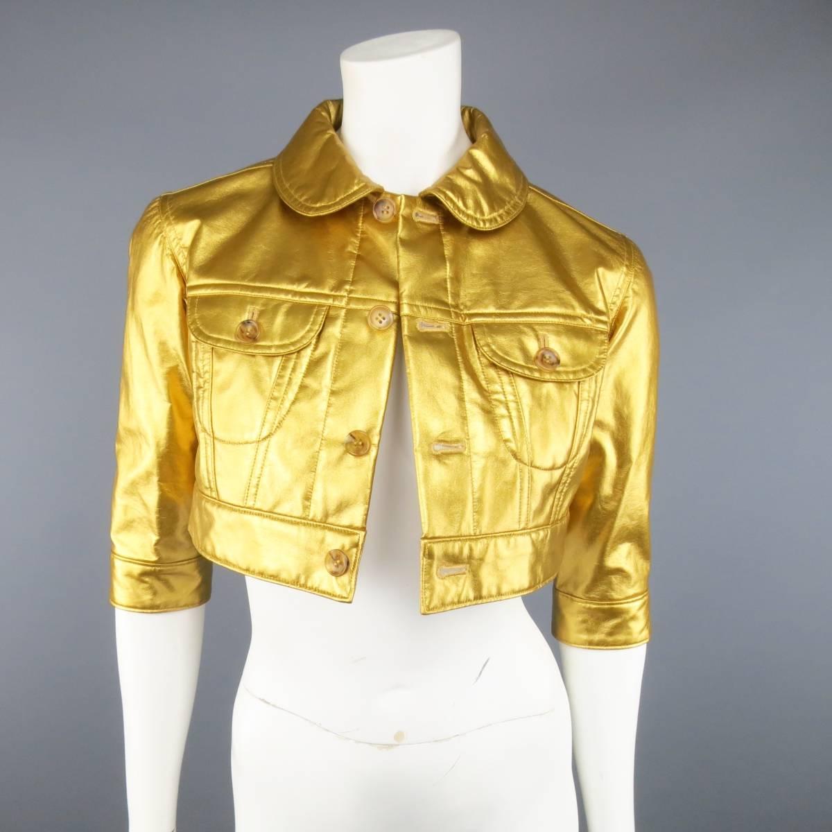 Brown COMME des GARCONS Size S Metallic Gold Cropped Trucker Jacket 2007