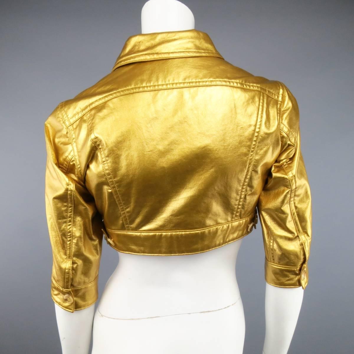 COMME des GARCONS Size S Metallic Gold Cropped Trucker Jacket 2007 1