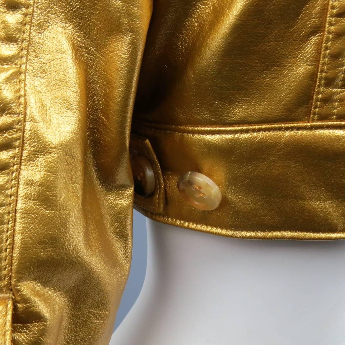 COMME des GARCONS Size S Metallic Gold Cropped Trucker Jacket 2007 2