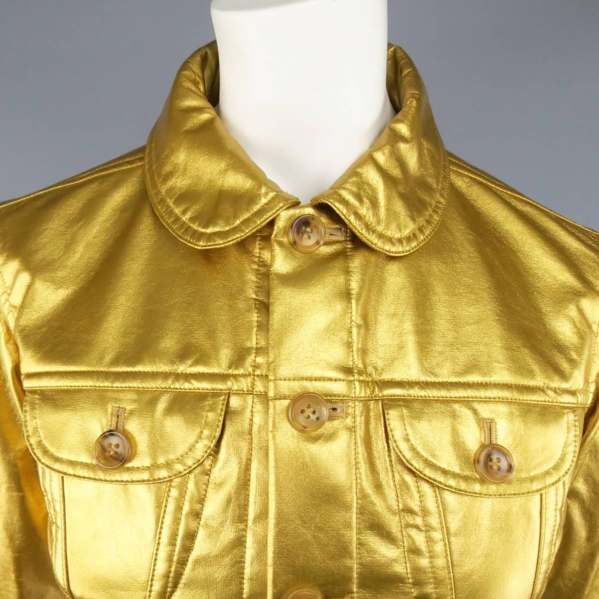 COMME des GARCONS Size S Metallic Gold Cropped Trucker Jacket 2007 In Excellent Condition In San Francisco, CA