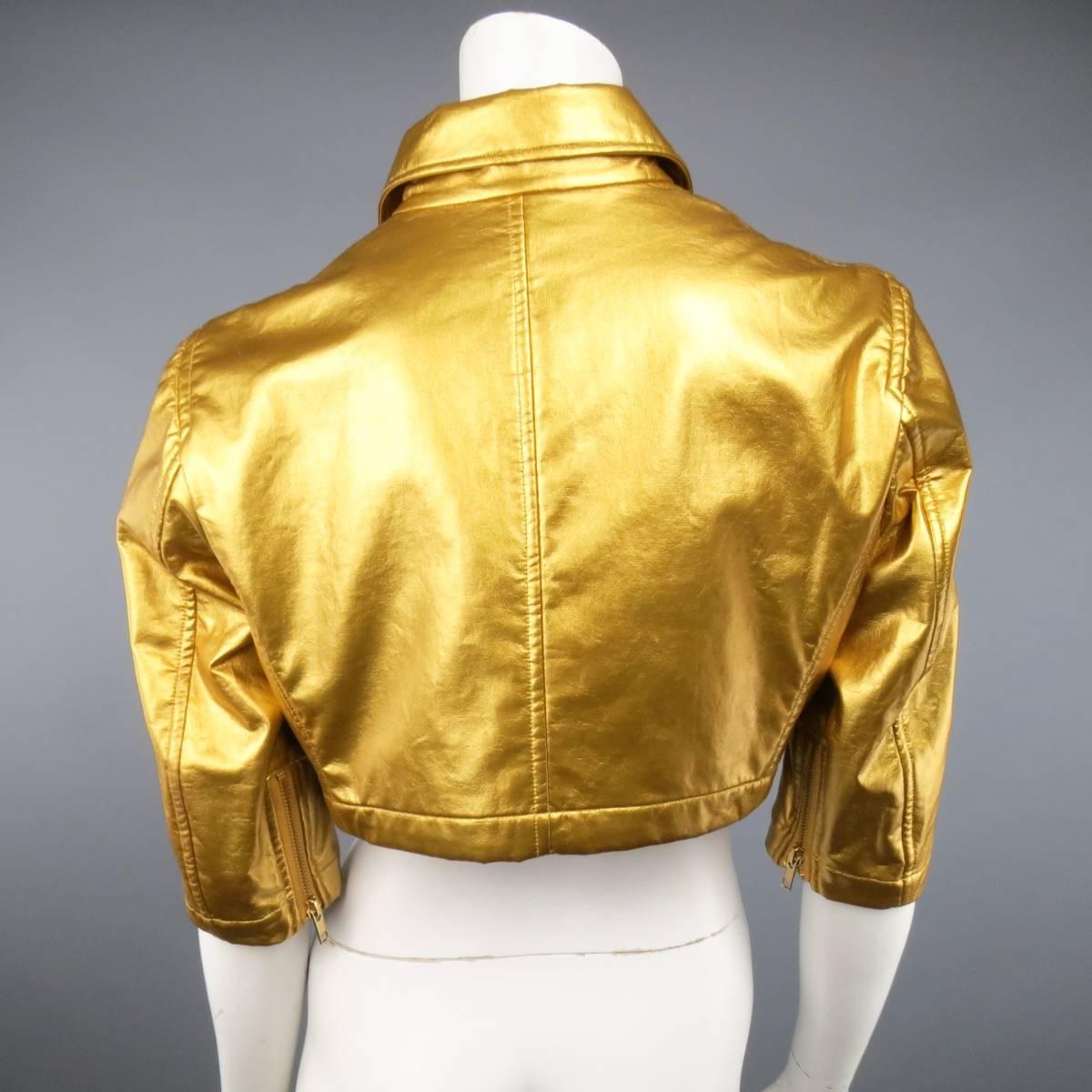 Brown COMME des GARCONS Size M Metallic Gold Cropped Biker Jacket 2007