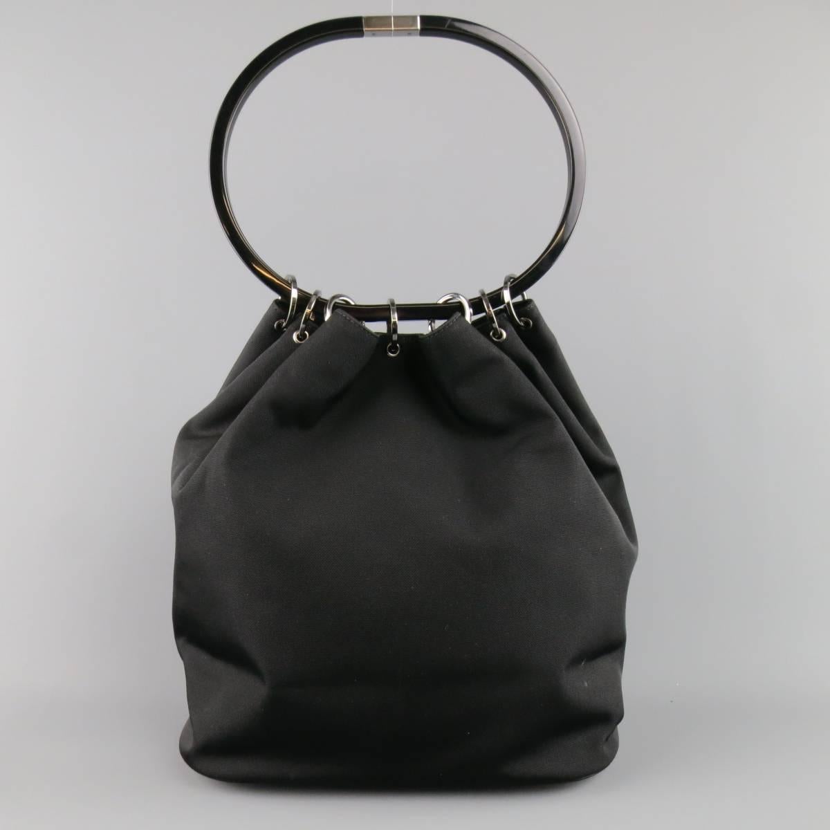 GUCCI Black Nylon Canvas Lucite Oval Hangle Bucket Bag In Good Condition In San Francisco, CA