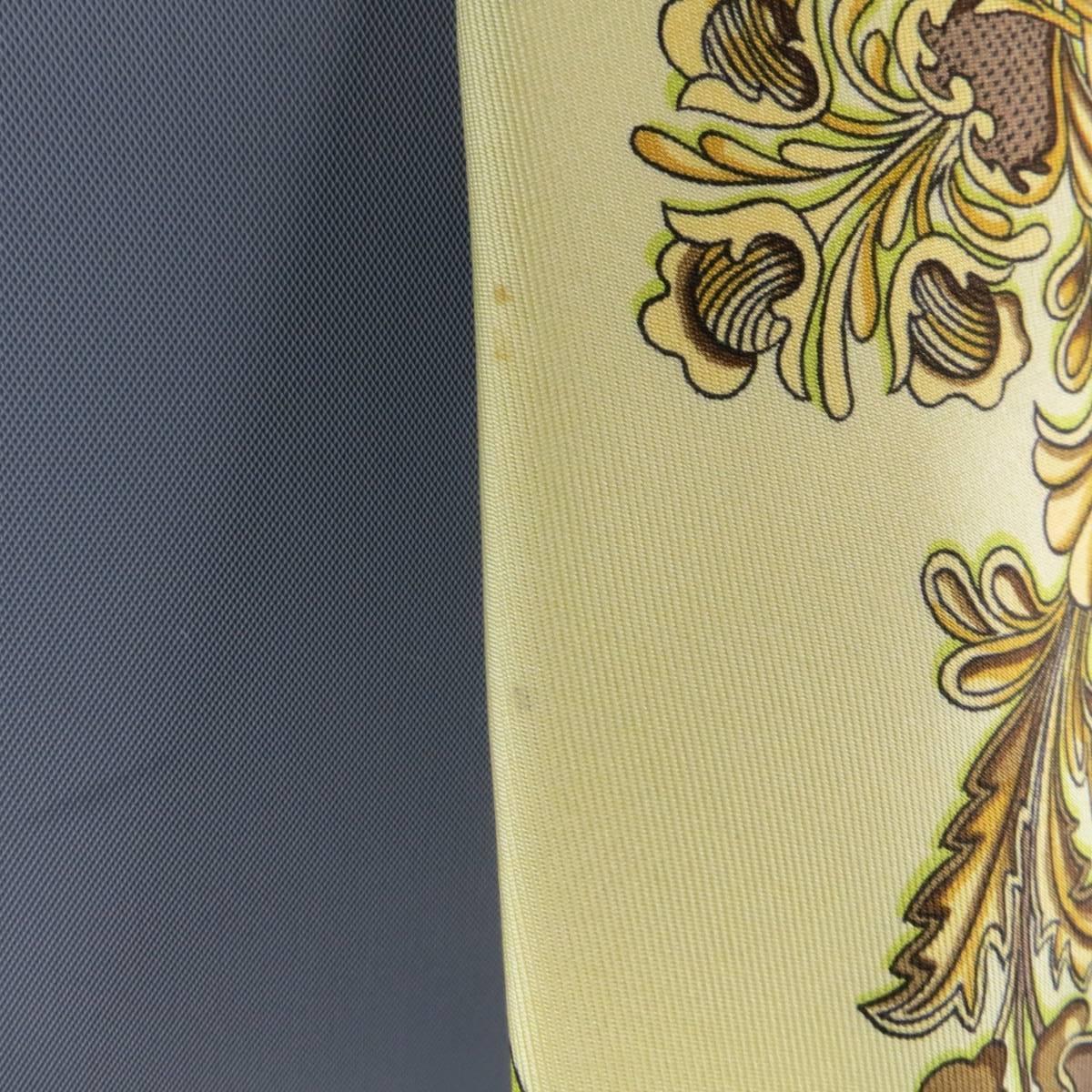 Women's or Men's HERMES Gray Gold & Lime Green Brocade Belt Scarf Print Silk Tie