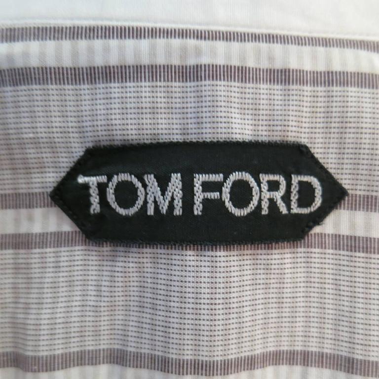 TOM FORD Size M White and Taupe Stripe Cotton COntrast Collar French ...