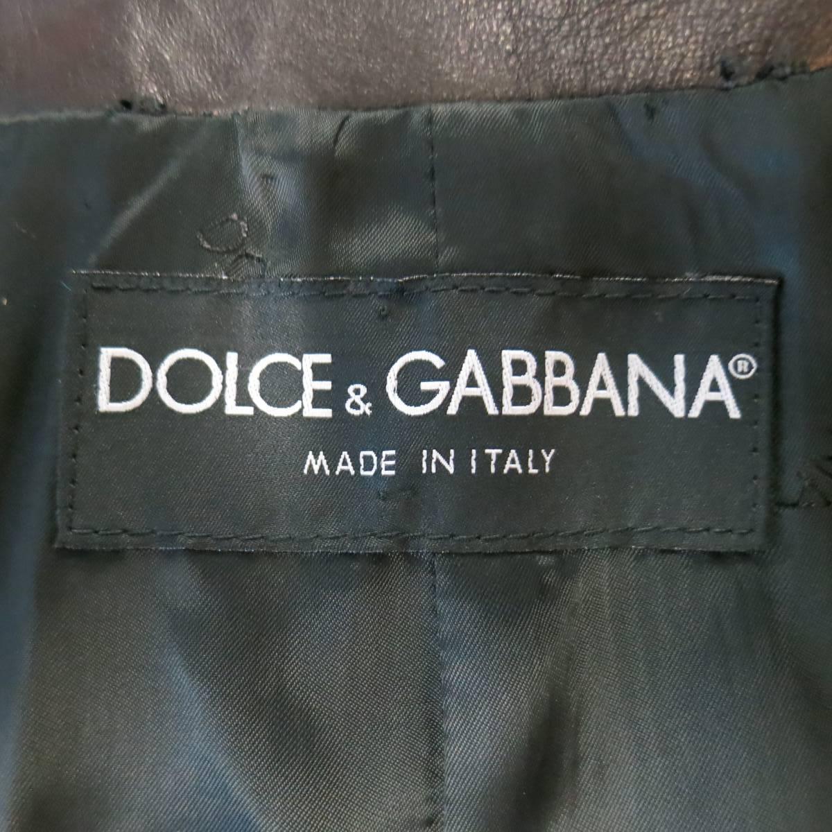 Men's DOLCE & GABBANA 46 Black Sheep Leather V Neck Vest 2