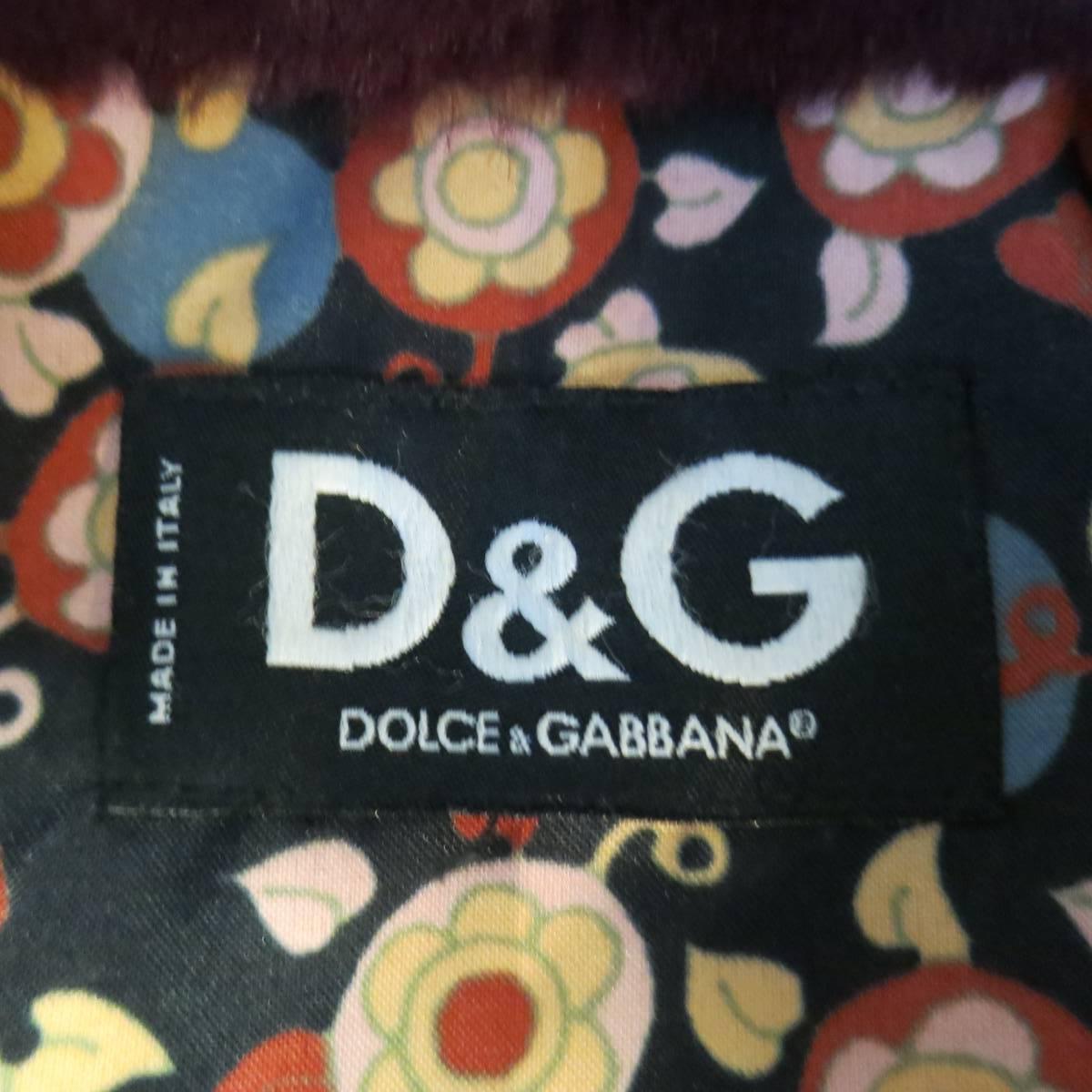 D&G by DOLCE & GABBANA Size 6 Magenta Purple Leather & Rabbit Fur Bomber Jacket 4
