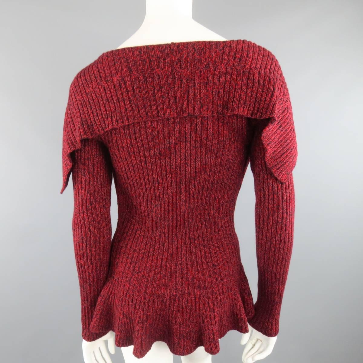 Red ALEXANDER MCQUEEN Size S Burgundy Wool Shawl Collar Peplum Cardigan Skirt Set