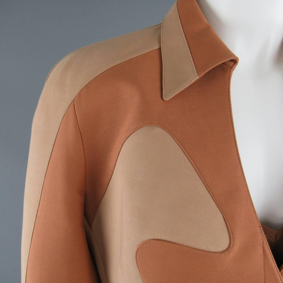 THIERRY MUGLER COUTURE 1980s Size 14 Tan & Beige Cotton 3 pc Pants Suit In Fair Condition In San Francisco, CA