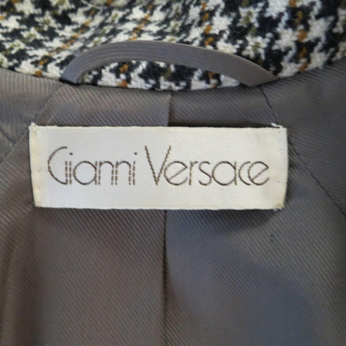 GIANNI VERSACE 1980s Size 8 Beige Houndstooth Cashmere Double Breasted Jacket 4