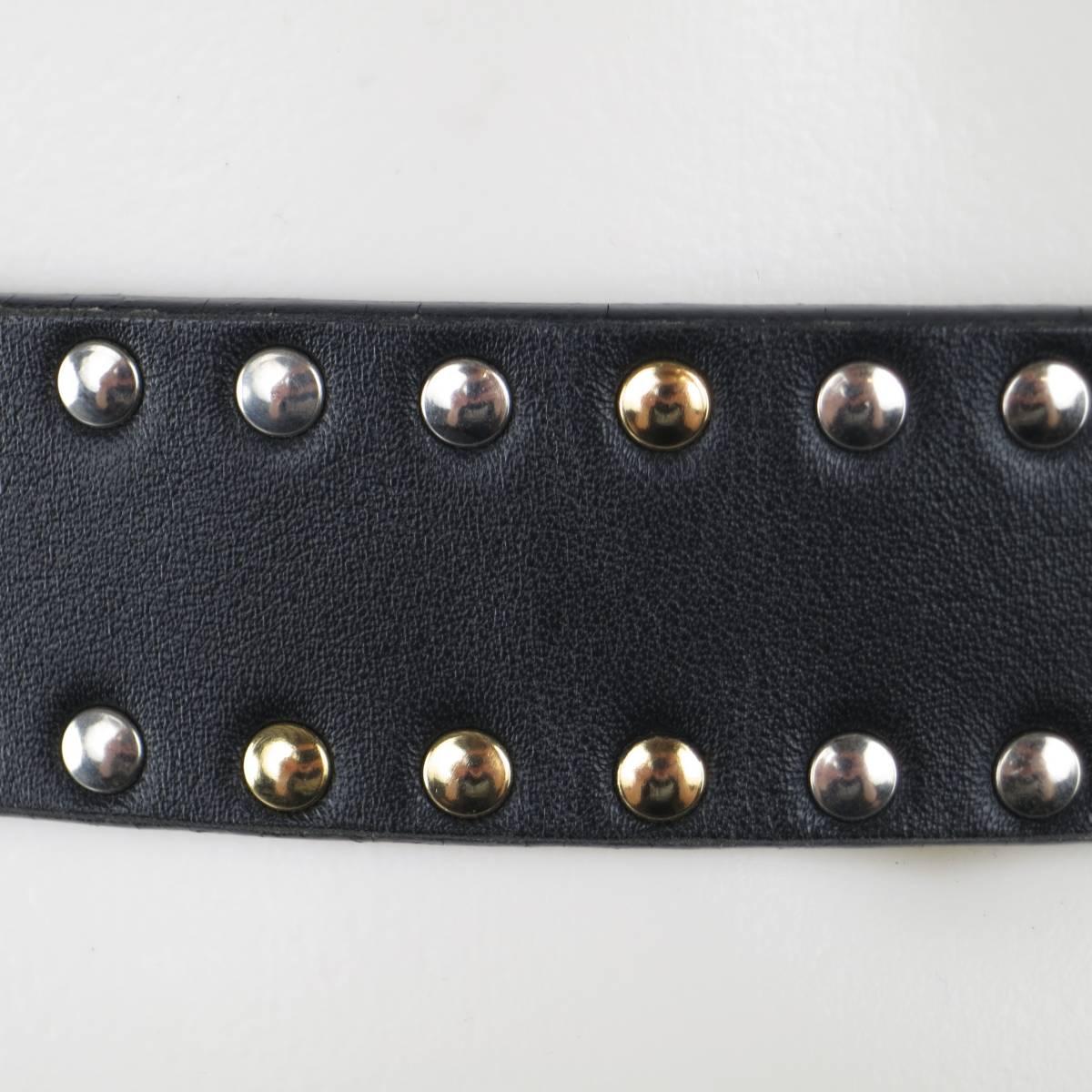 GIANNI VERSACE Size 30 Black Gold & Silver Medusa Studded Leather Belt 2