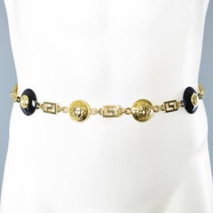 GIANNI VERSACE 32 Black & Gold Metal & Leather Medusa Chain Belt