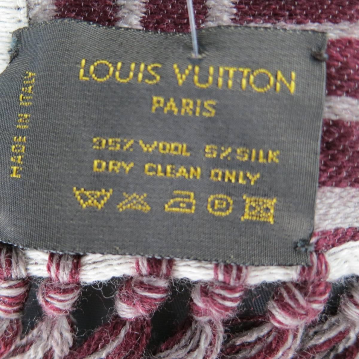 Louis Vuitton Scarf Burgundy and Beige Wool Blanket Print Fringe Scarves 2