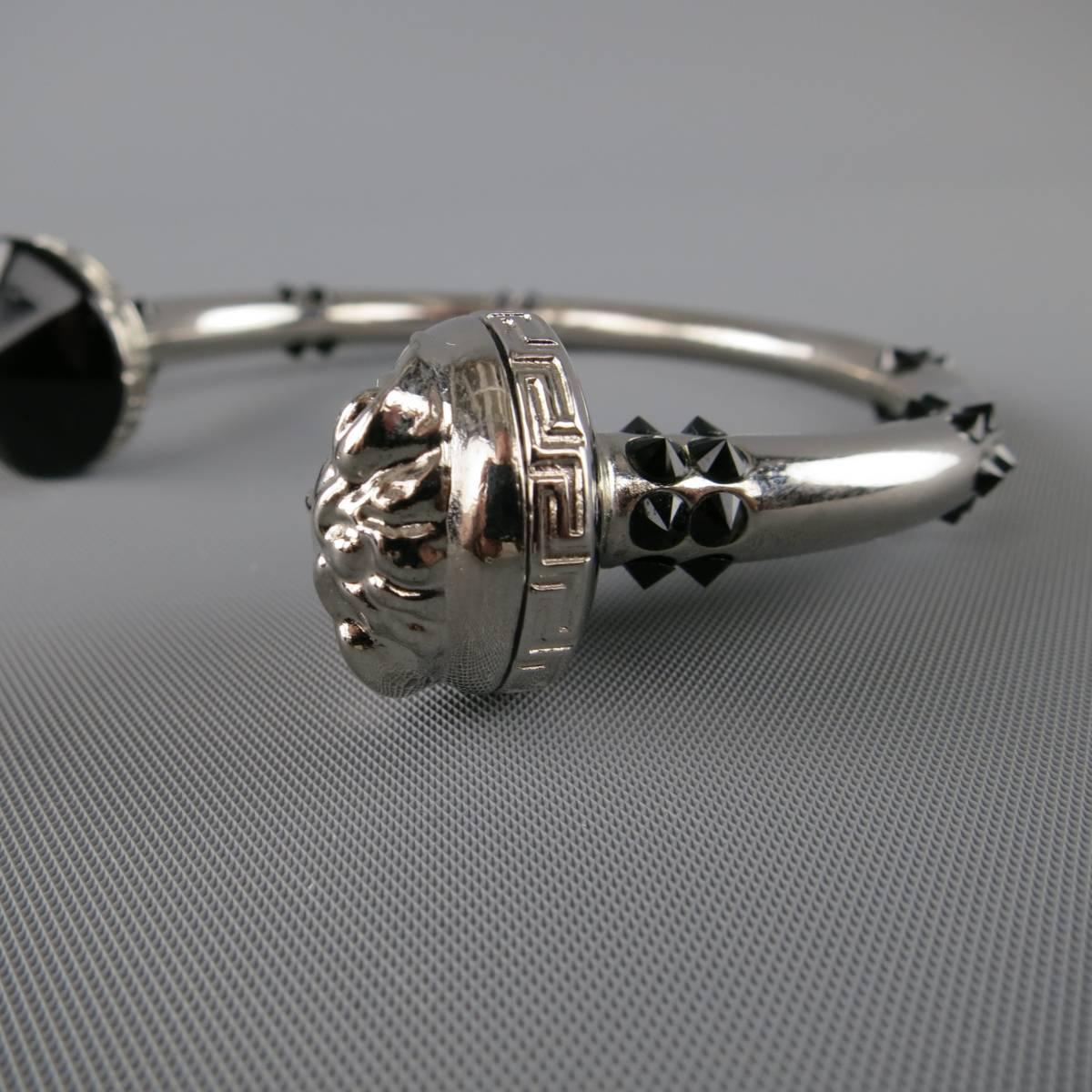 VERSACE Black Crystal Studded Silver Medusa Bracelet 1