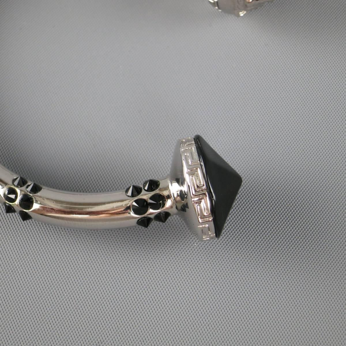 VERSACE Black Crystal Studded Silver Medusa Bracelet 3