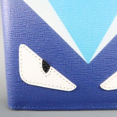 FENDI Blue Patchwork Leather Monster Face Bifold Wallet