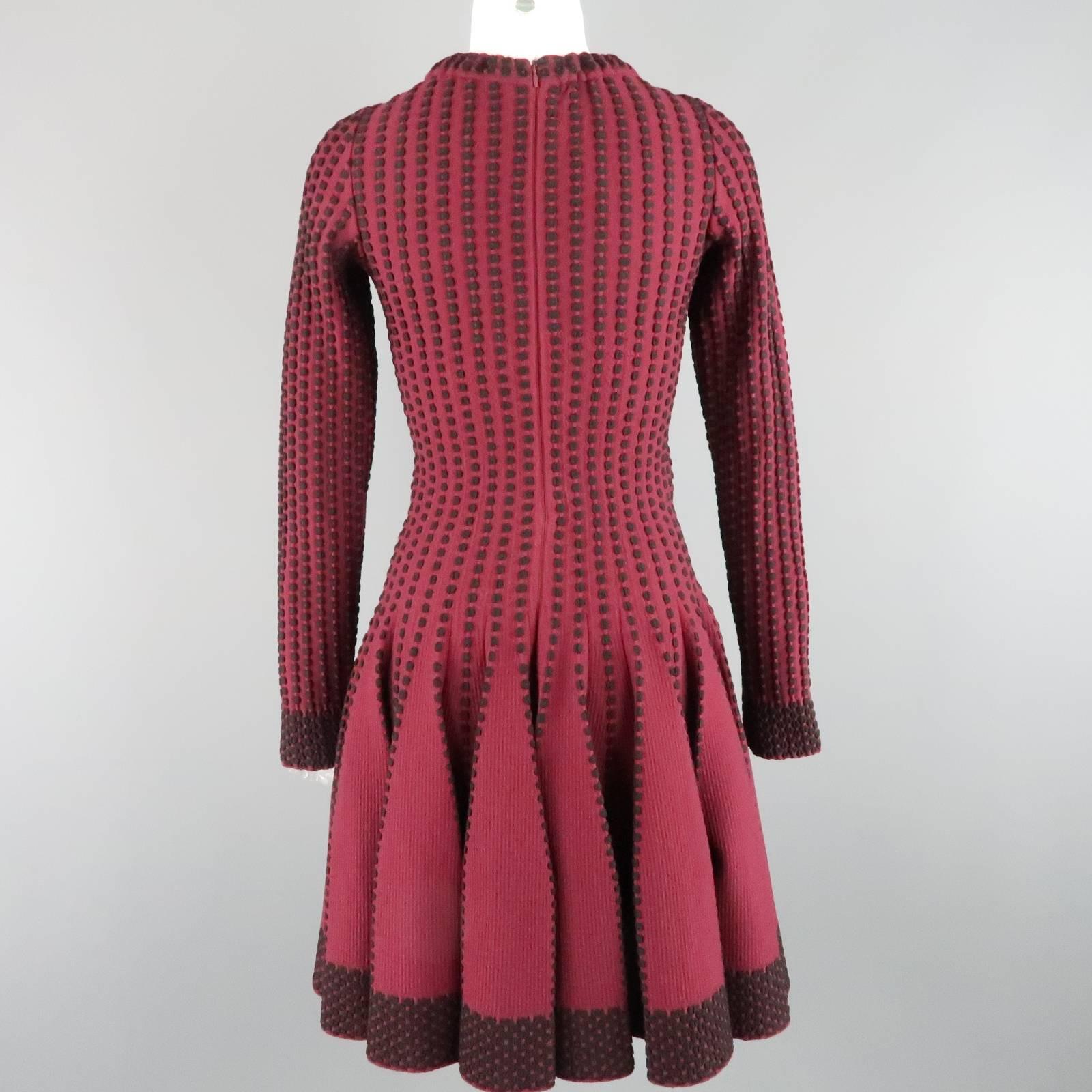 Alaia Burgundy and Black Stretch Wool Fruit Flair Long Sleeve Dress, Size 10 3
