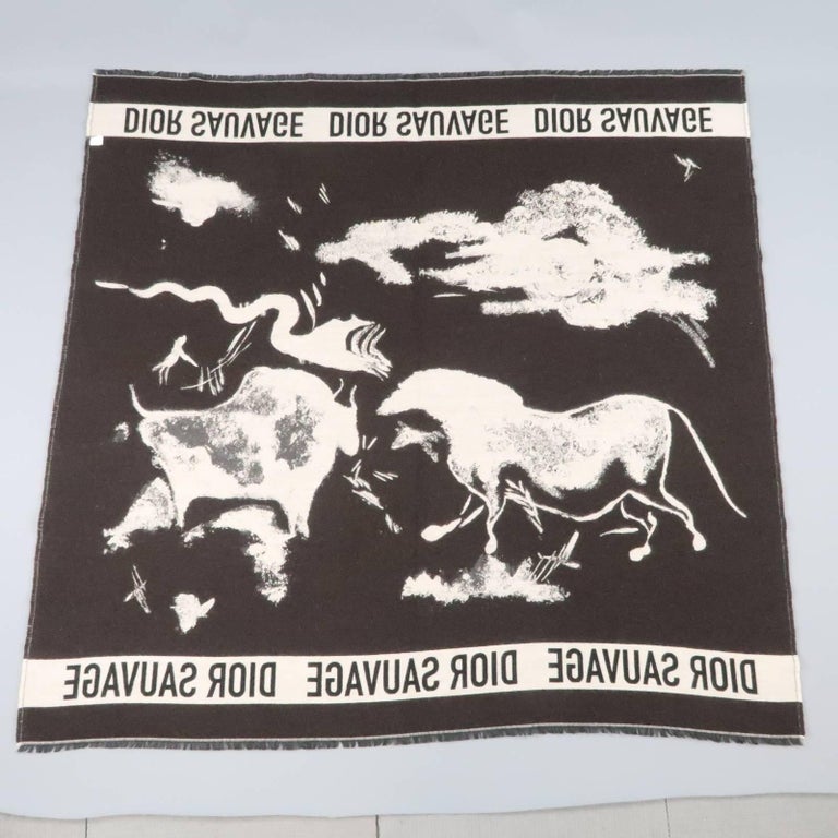 CHRISTIAN DIOR Taupe and Brown DIOR SAUVAGE Animal Blanket Scarf at