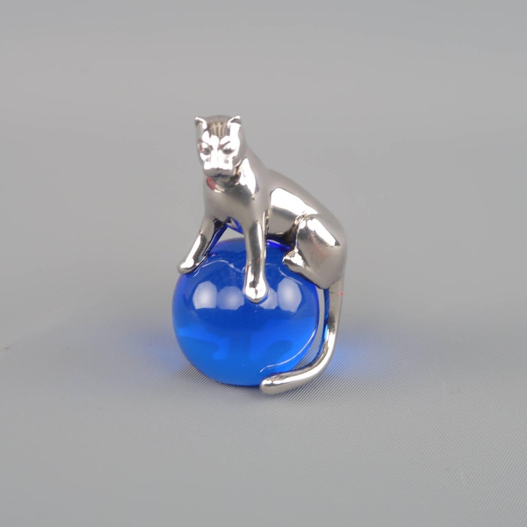 CARTIER Sterling Silver Panthere and Blue Crystal Ball Paperweight