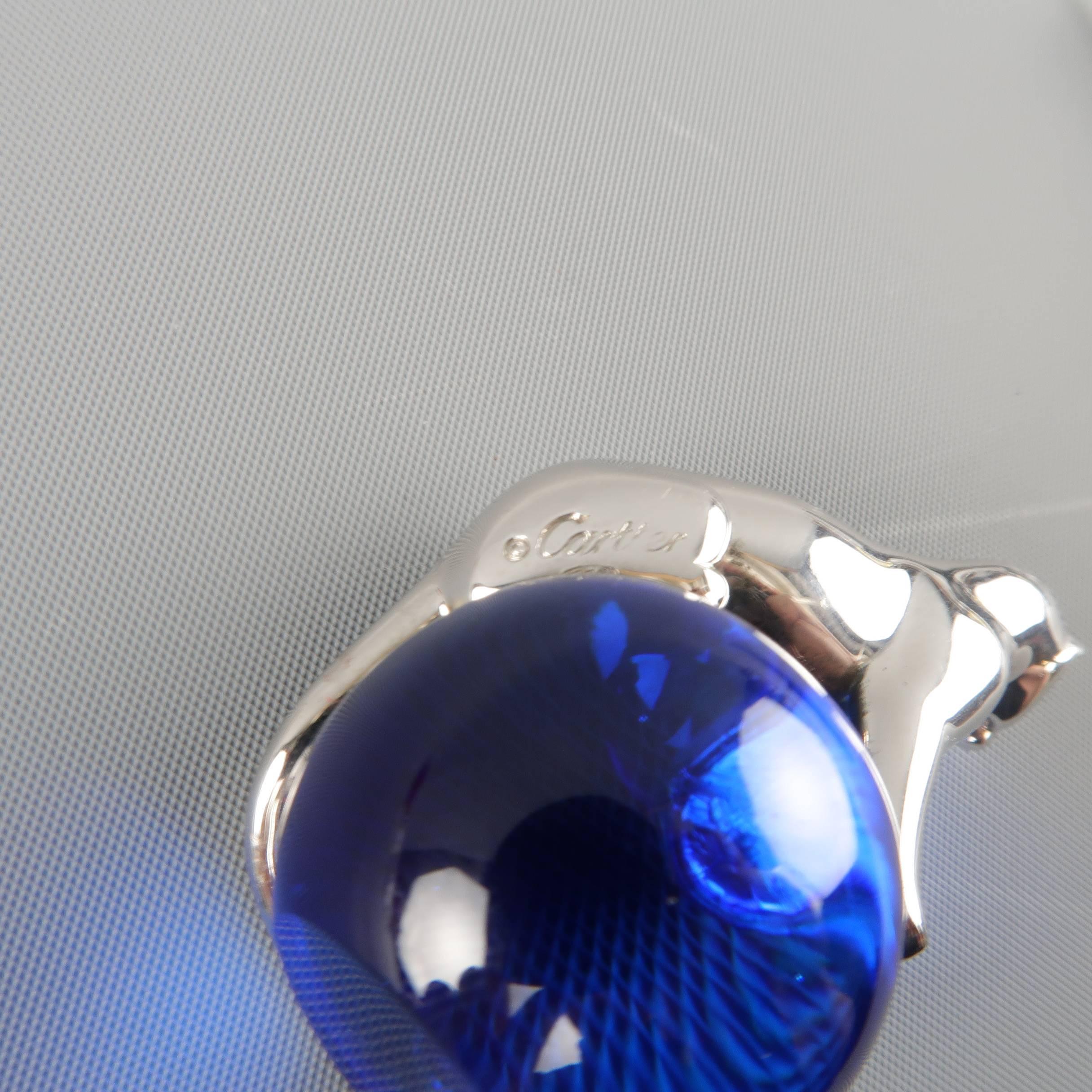 CARTIER Sterling Silver Panthere & Blue Crystal Ball Paperweight 1